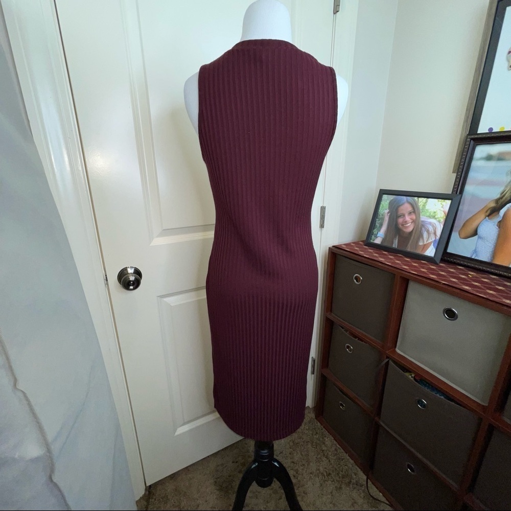Nine West Ribbed Crewneck Midi Dress Sleeveless Plum Sz S - Picture 6 of 15